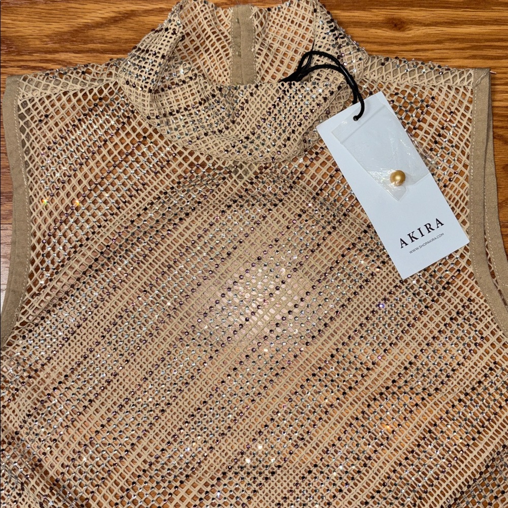AKIRA Rhinestone Mesh Sleeveless Top - Picture 2 of 5